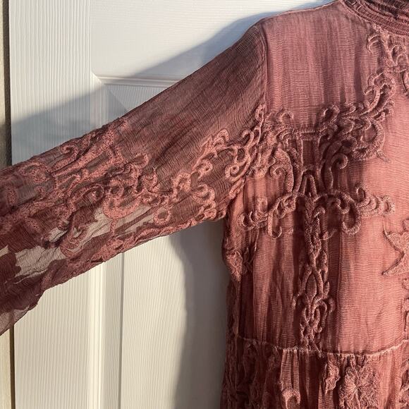 Soft Surroundings Dress Women Small Mauve Silk Tunic Embroidered High Neck Lined - Picture 2 of 16